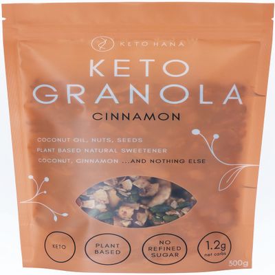 Keto Hana Cinnamon Breakfast, Snacking Granola, Just 1.2g Net Carbs, High Protein, Healthy Keto Diet Granola (Two 300g/0.6lbs Bags)