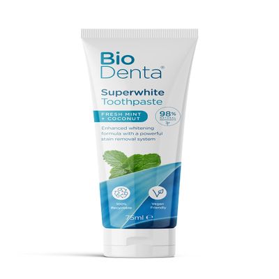 BioDenta Whitening Toothpaste Coconut + Mint, 75 ml - 98% Natural Vegan, Vegetarian and Halal Friendly. Free from SLS, PEG & Parabens