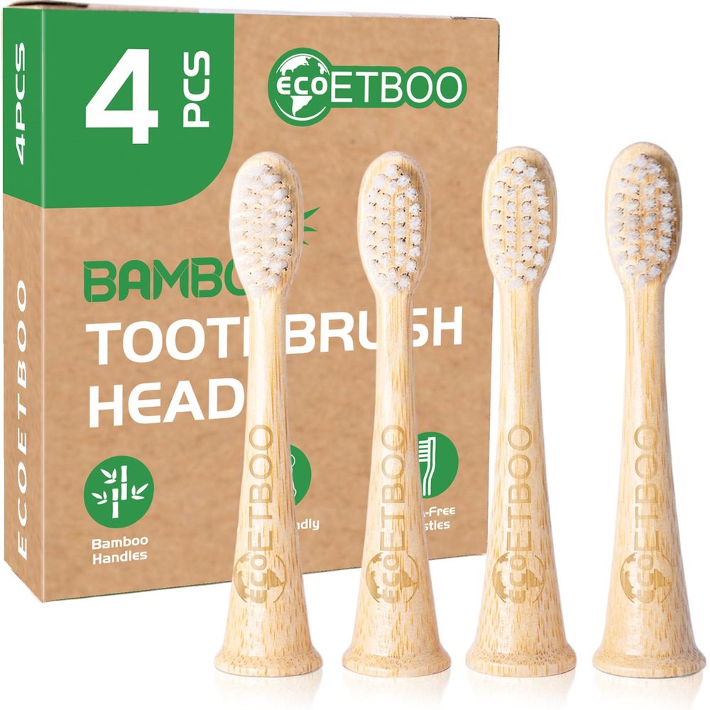 Bamboo Toothbrush Replacement Heads, 4-Pack - Compatible with Philips Sonicare HX3/HX6/HX9 Series, Soft Biodegradable Bristles, Eco-Friendly & Zero-Waste