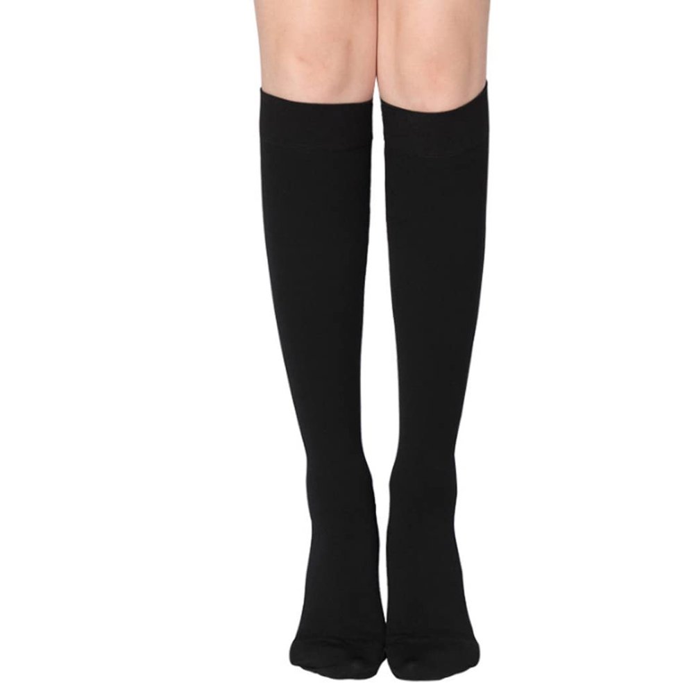 EXENXA Thigh High Medical Compression Stockings Firm Support Hose 34-46 Compression Socks for Treatment Swelling Improves The Blood Circulation Protect You,open toe black,XXL (Covered Toe Black M)