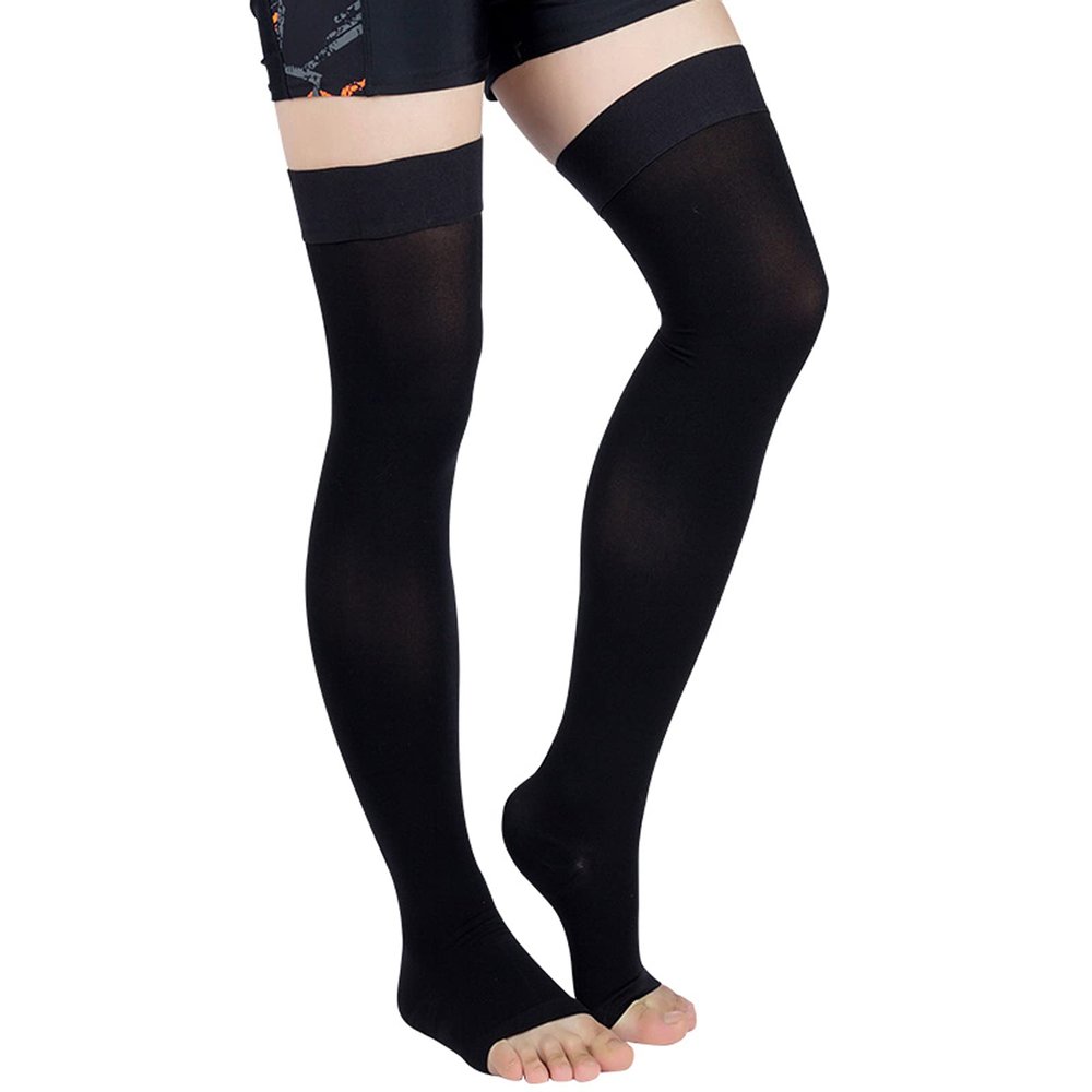 EXENXA Medical Compression Socks for Men Support 20-30 Open Toe Treatment Swelling Edema Varicose Veins Relief The Pain Promote Blood Circulation,Flesh,L (Black XX)