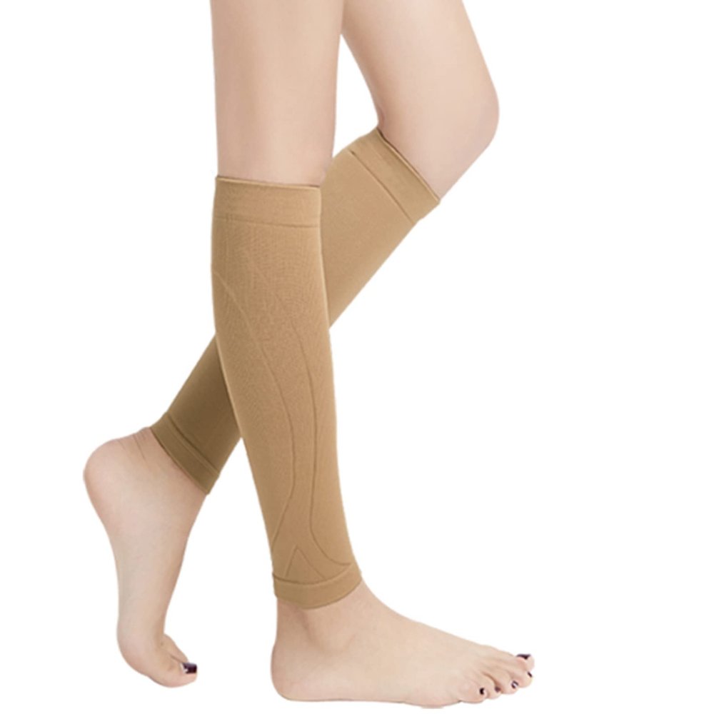 EXENXA Calf Compression Stockings Opaque 20-30 Graduated Compression Socks with Silicone Band Helps Relieve Swelling Varicose Veins Sore Aching Tired Legs Edema DVT Blood Clots,Black,M (Flesh XX)