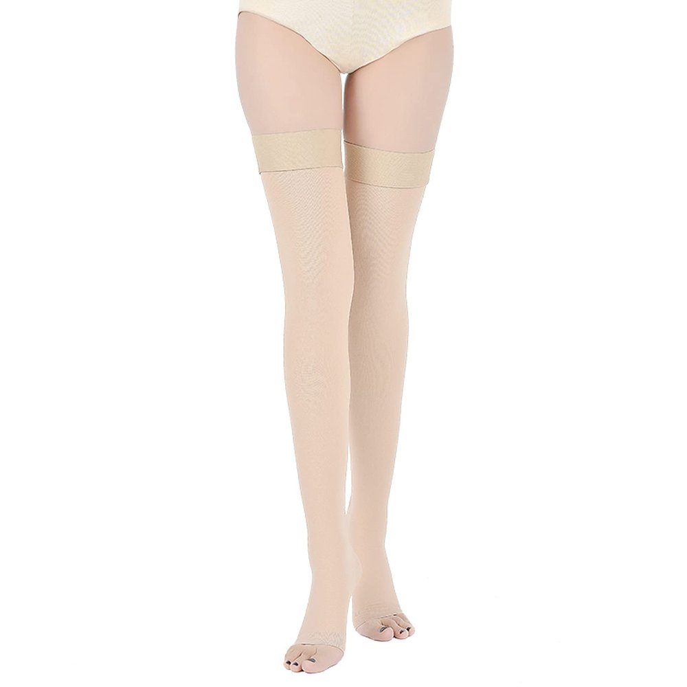 EXENXA Compression Stockings Medical Grade Firm Support Opaque Open Toe Knee High Compression Socks for Varicose Veins Shin Splints Nursing Travel,Black,M (Flesh S)