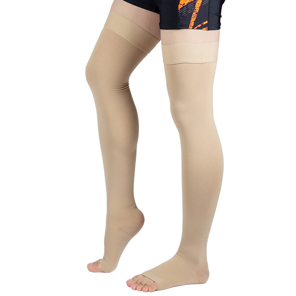 EXENXA Medical Compression Socks for Men Support 20-30 Open Toe Treatment Swelling Edema Varicose Veins Relief The Pain Promote Blood Circulation,Flesh,M (Flesh M)