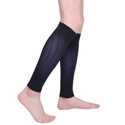 EXENXA Calf Compression Stockings Opaque 20-30 Graduated Compression Socks with Silicone Band Helps Relieve Swelling Varicose Veins Sore Aching Tired Legs Edema DVT Blood Clots,Black,L (Black XX)