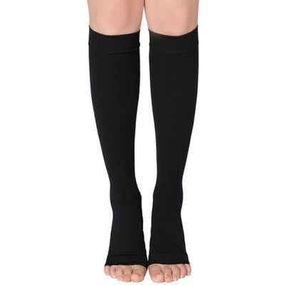 EXENXA Thigh High Medical Compression Stockings Firm Support Hose 34-46 Compression Socks for Treatment Swelling Improves The Blood Circulation Protect You,open toe black,XXL (Open Toe Black L)