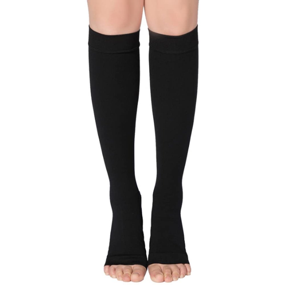 EXENXA Thigh High Medical Compression Stockings Firm Support Hose 34-46 Compression Socks for Treatment Swelling Improves The Blood Circulation Protect You,open toe black,XXL (Open Toe Black L)