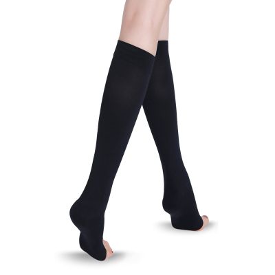 EXENXA Varicose Vein Stockings Medical Open Toe Breathable Calf Compression Socks 20-30 Graduated Support Hosiery for Edema Flight Pregnancy,Black,XL (Black S)