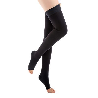 EXENXA Elastic Stockings Open Toe Varicose Veins Socks Comfortable Nylon Breathable 30-40 Compression for Swelling Varicose Veins Edema Pregnancy 1 Pair,Flesh,XL (Black L)