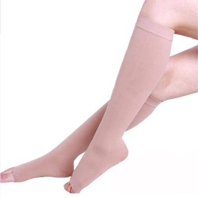 EXENXA Compression Stockings Middle High 25-35 Graduated Compression Socks Open Toe Compression Support Hose with Non-Slide Silicone Dot Ideal for Varicose Veins,Flesh,S (Flesh M)
