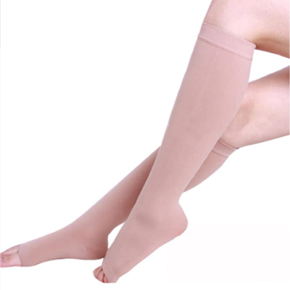 EXENXA Compression Stockings Middle High 25-35 Graduated Compression Socks Open Toe Compression Support Hose with Non-Slide Silicone Dot Ideal for Varicose Veins,Flesh,S (Flesh M)
