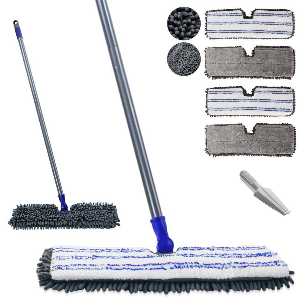 Masthome Microfiber Mops for Floor Cleaning,Dust Mop with 4 Reusable Pads,Flat Flip Mops for Wet & Dry Use,Professional Microfiber Mop for Hardwood, Laminate,Tile Floor Cleaning-1 Scraper