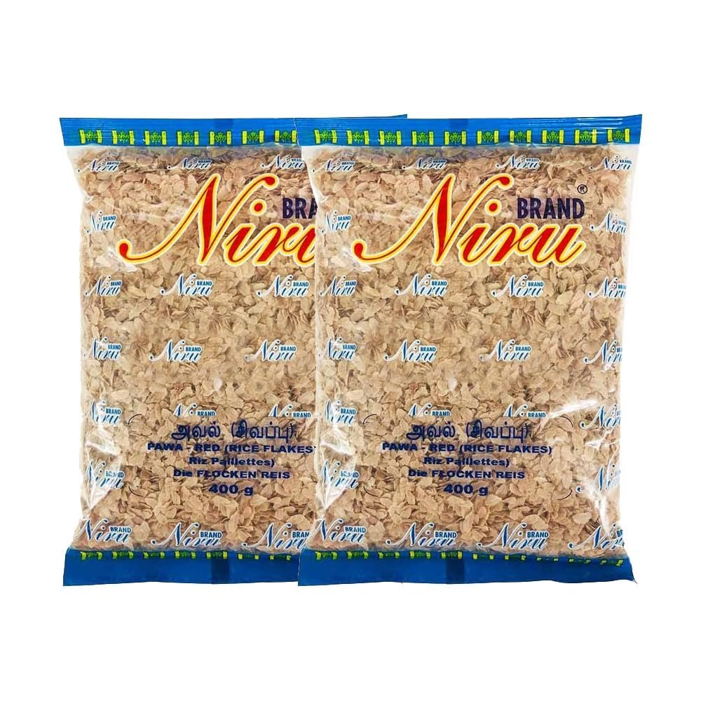 Niru Pawa Red Rice Flakes 400G | Red Aval | Red Poha | Gluten Free | Natural | Indian Origin | Each 400G | Pack Of 2