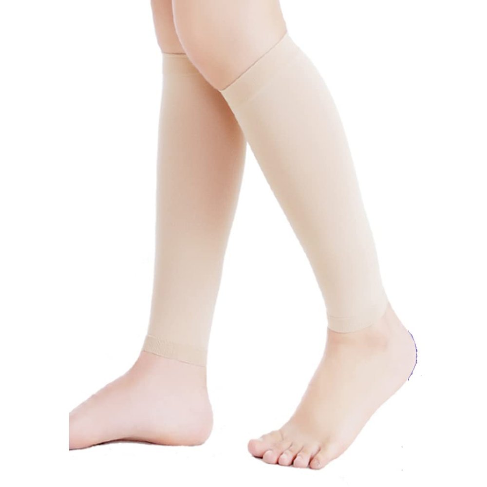 EXENXA Graduated Microfiber Women Strong Compression Stockings 25-35 Knee High Very Durable Open Toe Varicose Vein Prevention And Blood Circulation,Black,S (Flesh XL)