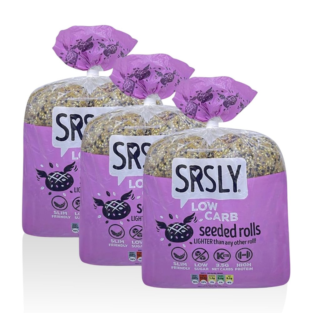 SRSLY Low Carb Keto Seeded Rolls  3 Packs of 4 Rolls - 3.5g Carbs 190 Kcals Per Roll - Freshly Baked Light & Fluffy Bread  Sugarwise Certified High Protein High Fibre Low Sugar