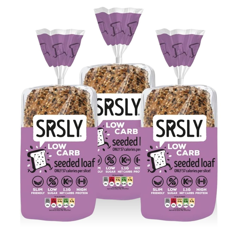 SRSLY Low Carb Sliced Seeded Keto Bread  1.1g Carbs & 57 Kcals Per Slice  Freshly Baked Light Texture  Sugarwise Certified High Protein High Fibre Lower Calorie Bread  Pack of 3