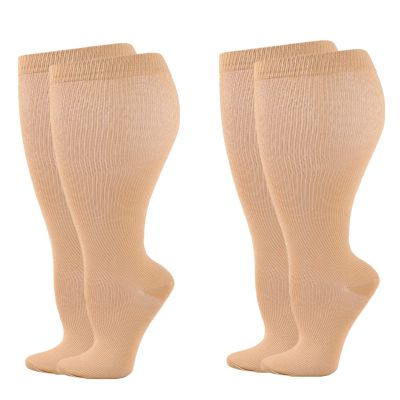 Wide Calf Compression Socks for Women Men, 2 Pairs Plus Size Extra Large Size Support Socks Stockings Reduces Swelling & Pain for Nurses Running Pregnant Travel Flight 20-25 mmHg