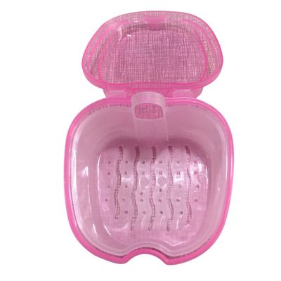 ShanLily Denture Box Denture Case Denture Cup With Strainer Denture Bath Box False Teeth Storage Box Transparency Pink Apple Shape