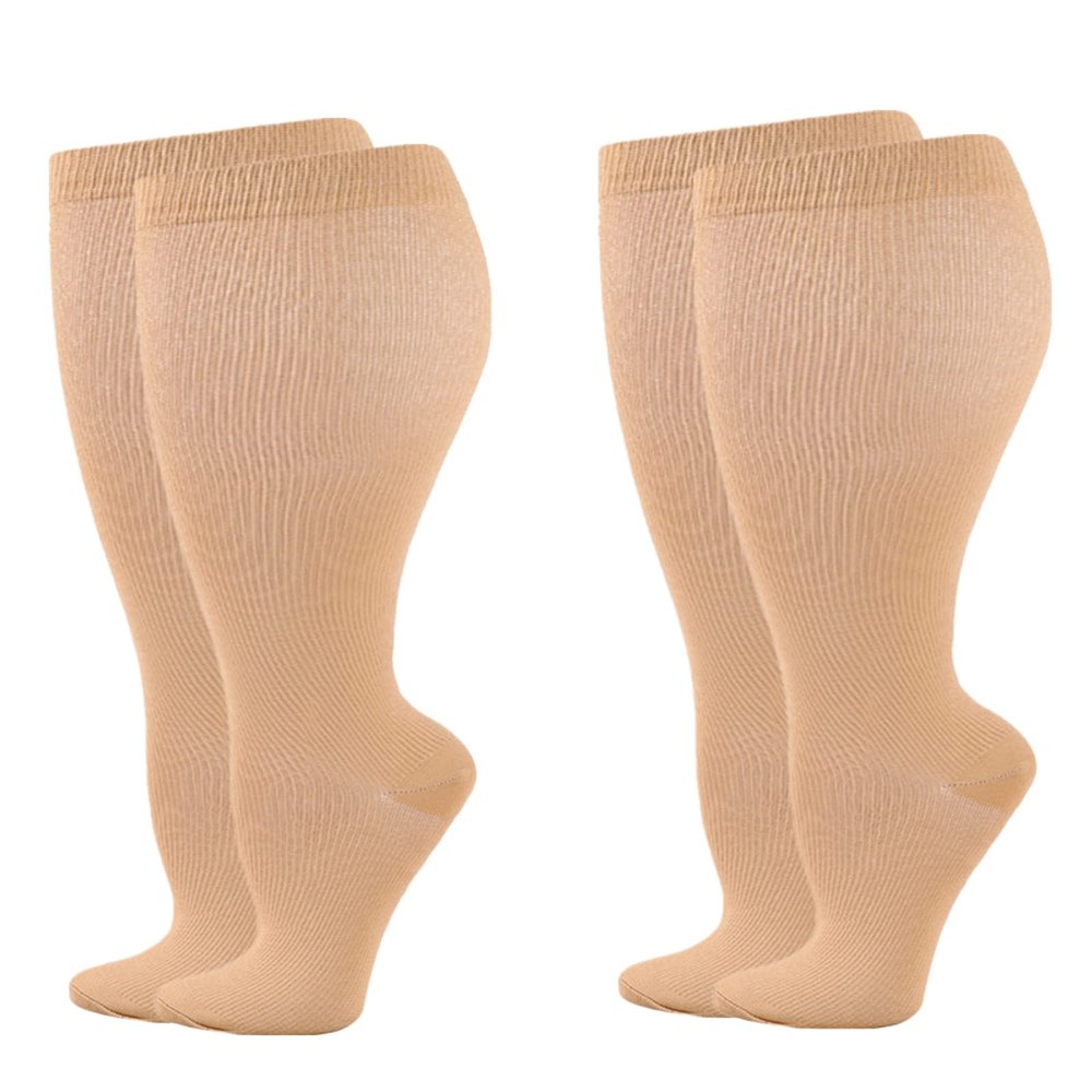 Wide Calf Compression Socks for Women Men, 2 Pairs Plus Size Extra Large Size Support Socks Stockings Reduces Swelling & Pain for Nurses Running Pregnant Travel Flight 20-25 mmHg