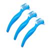 Pack of 3 Portable Denture Cleaning Brushes with Moderate Multi-Layer Bristles, Double Sided Brush for Cleaning False Teeth - Blue view 1