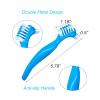 Pack of 3 Portable Denture Cleaning Brushes with Moderate Multi-Layer Bristles, Double Sided Brush for Cleaning False Teeth - Blue view 2