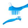Pack of 3 Portable Denture Cleaning Brushes with Moderate Multi-Layer Bristles, Double Sided Brush for Cleaning False Teeth - Blue view 3