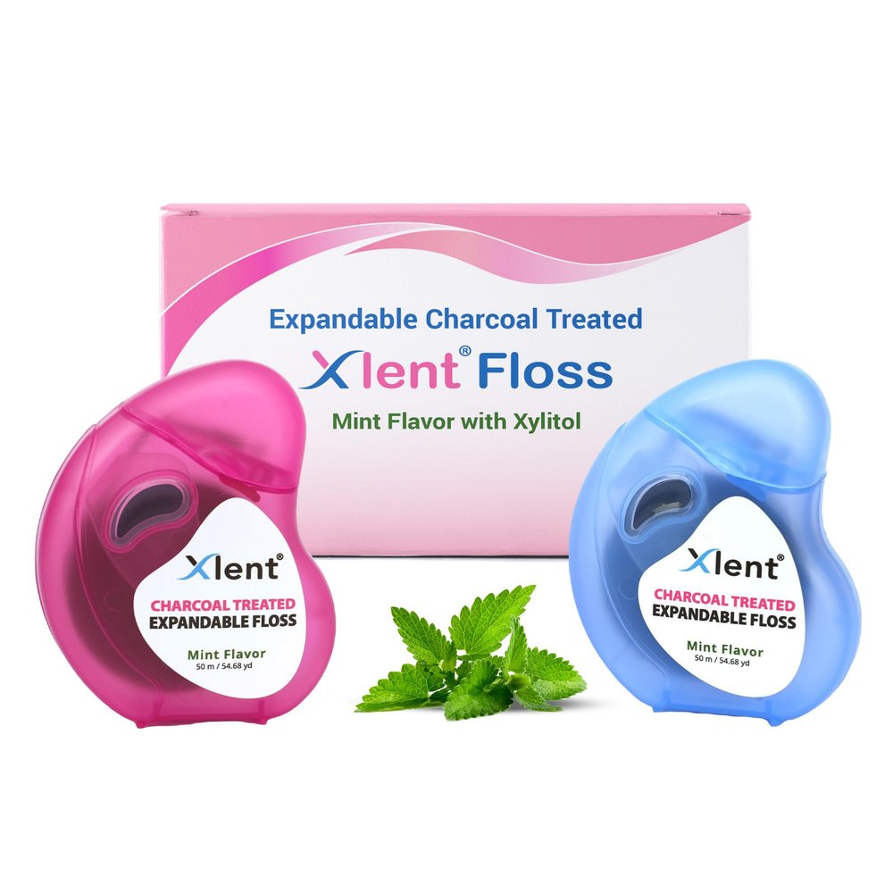 Expandable Floss Treated with Activated Charcoal with Xylitol and Natural Plant Based Wax |Fresh Mint Flavor | 50 Meter (2 Pack (Pack of 1))