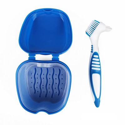 Haowul Denture Bath Box Organizer Dental False Teeth Storage Box with Hanging Net Container Cleaning Teeth Cases Artificial Tooth Boxes