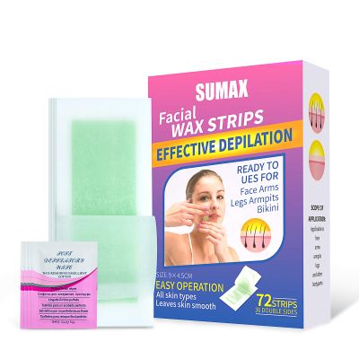 72 Strips Facial Wax Strips, Lady Wax Strips Hair Removal, Small Wax Strips for Facial Eyebrows, Upper Lip and Chin(4 Calming Oil Wipes)
