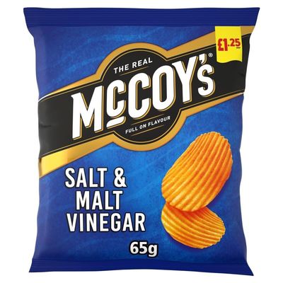 McCoy's Salt & Malt Vinegar Ridge Cut Crisps 65g - Box of 20 (Price Marked)