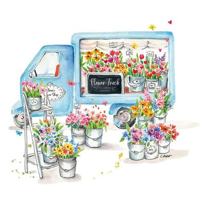 20 Napkins Flower Truck | Table Decoration | Decoupage | Napkin Technology 33 x 33 cm
