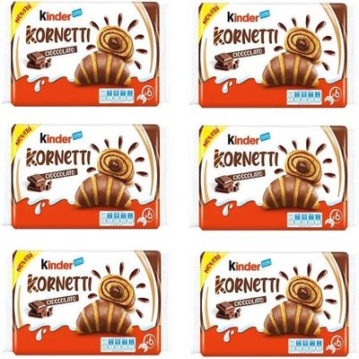 6 x Ferrero children's Kornetti Cioccolato Cornetti with chocolate-filled croissants pack of 252 g, each pack contains 6 croissants