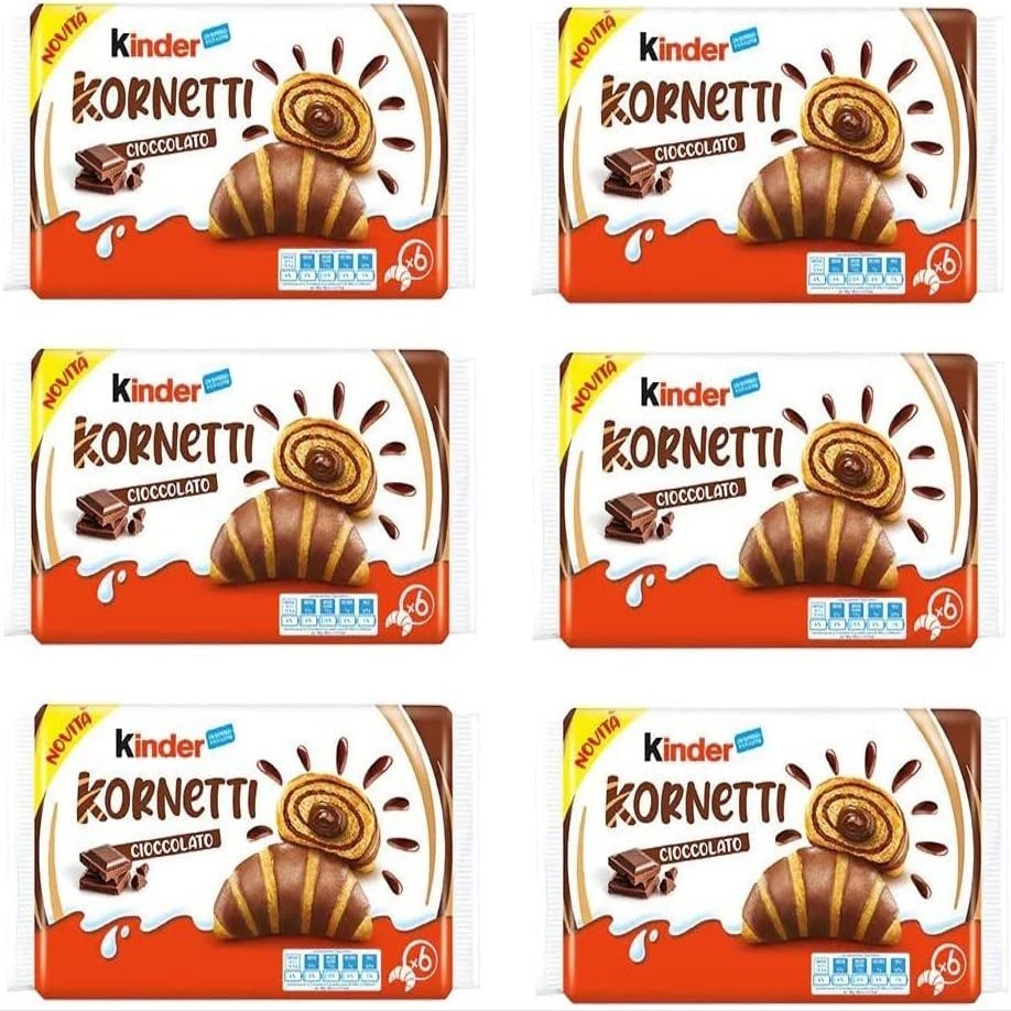 6 x Ferrero children's Kornetti Cioccolato Cornetti with chocolate-filled croissants pack of 252 g, each pack contains 6 croissants