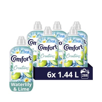 Comfort Creations Waterlily & Lime Fabric Conditioner with Stay Fresh technology for 100 days of freshness + fragrance* 6x 1.44 L (288 washes)