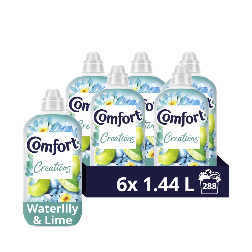 Comfort Creations Waterlily & Lime Fabric Conditioner with Stay Fresh technology for 100 days of freshness + fragrance* 6x 1.44 L (288 washes)