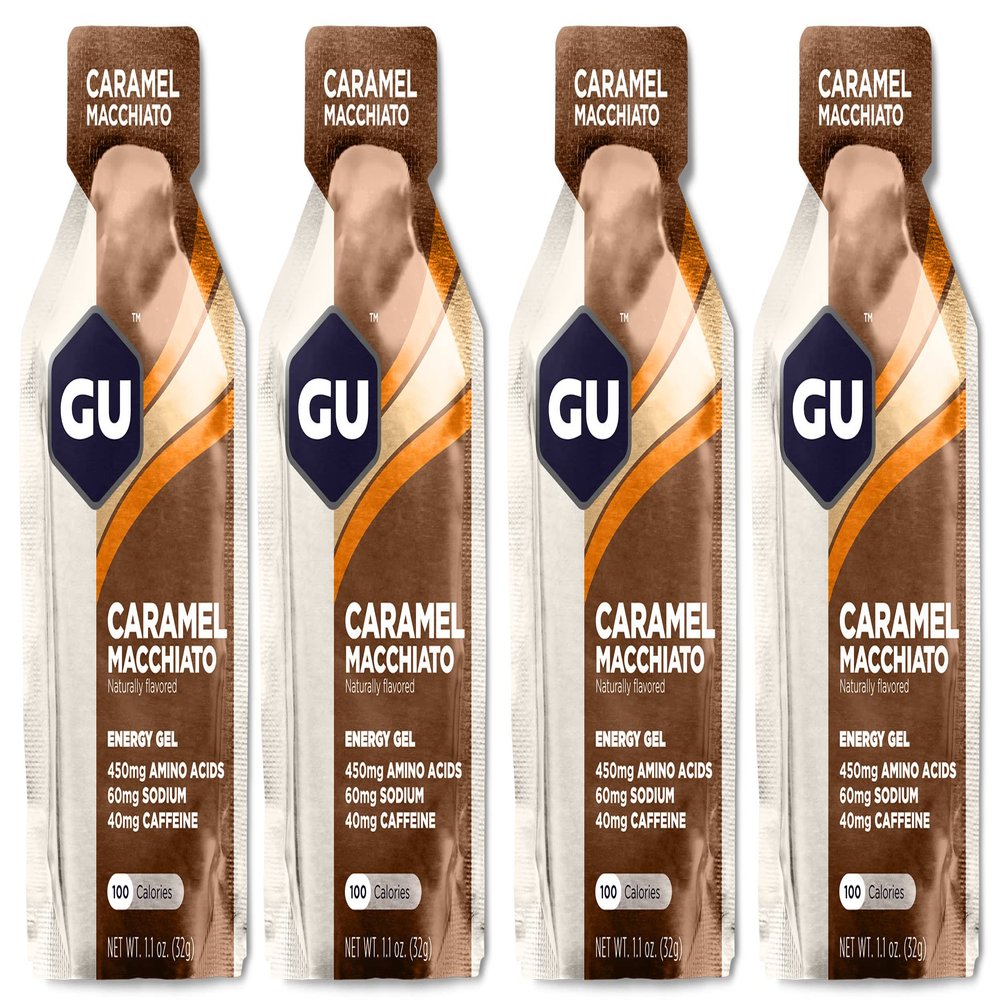 GU Energy Running Gels - 4 Gel Taster Pack - Sports Energy Gels For Running , Cycling, Triathlon (Caramel Macchiato), 32 g