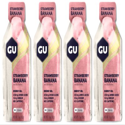 GU Energy Running Gels - 4 Gel Taster Pack - Sports Energy Gels For Running , Cycling, Triathlon (Strawberry Banana), 32.0 g