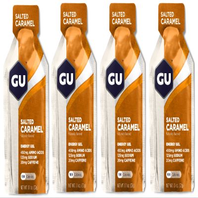 GU Energy Running Gels - 4 Gel Taster Pack - Sports Energy Gels For Running, Cycling, Triathlon (Salted Caramel), 32g