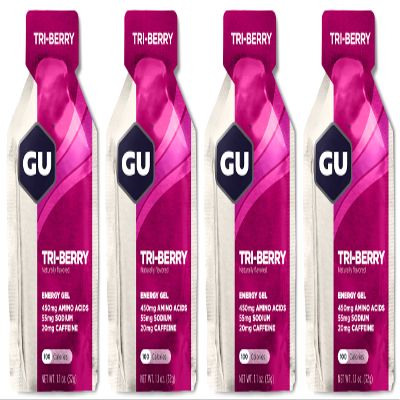 GU Energy Running Gels - 4 Gel Taster Pack - Sports Energy Gels For Running , Cycling, Triathlon (Tri-Berry), 32 gram
