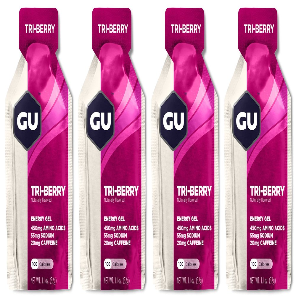 GU Energy Running Gels - 4 Gel Taster Pack - Sports Energy Gels For Running , Cycling, Triathlon (Tri-Berry), 32 gram
