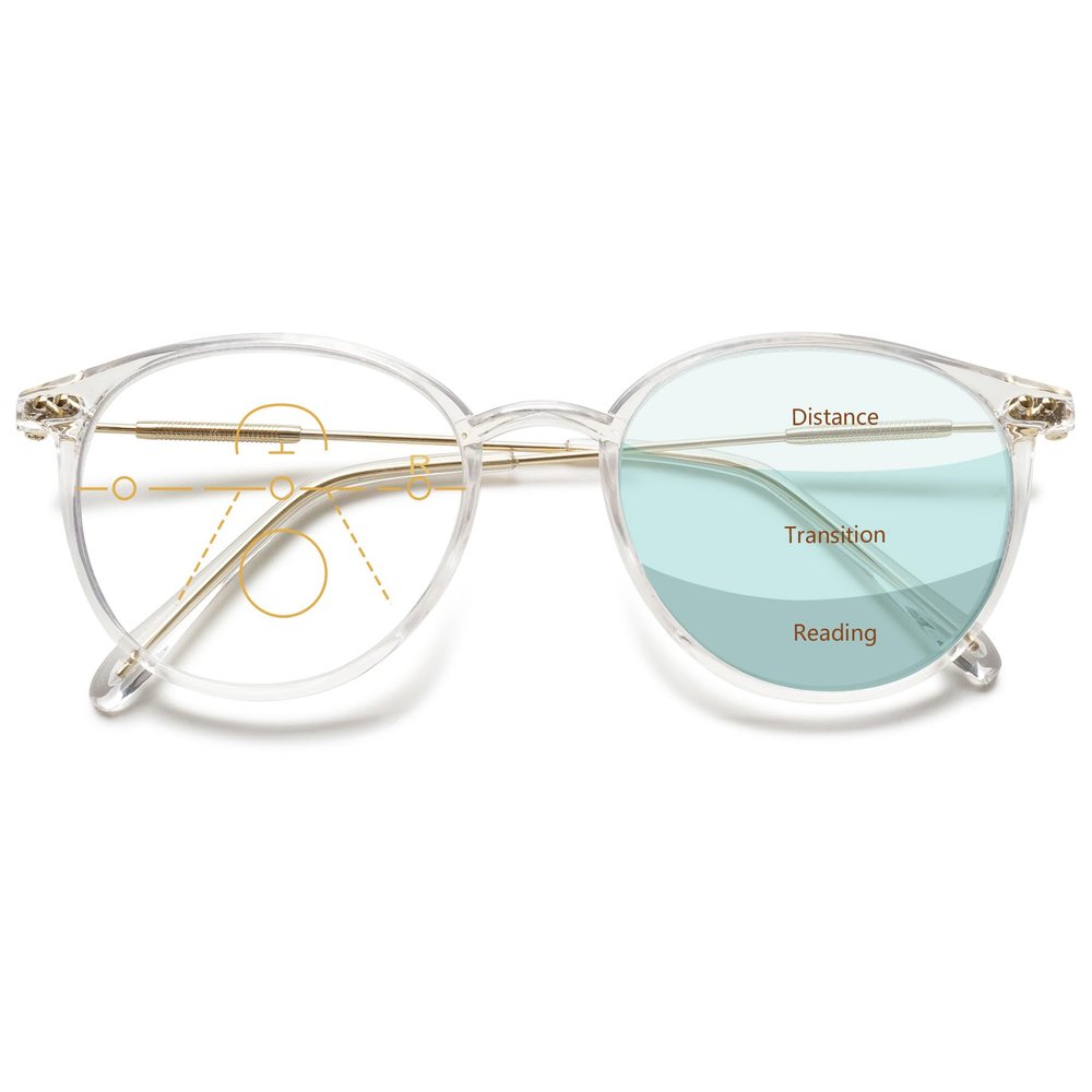 Lanomi Vintage Progressive Multifocal Reading Glasses Women Men Round Blue Light Blocking Eyeglasses Magnifying UV400 Outdoor Computer Reader Clear(Multifocal) 3.0