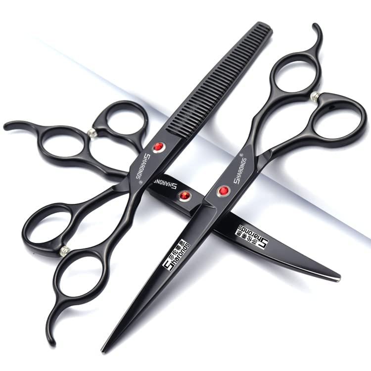 6.5/7/7.5 Zoll Schere Set Salon Professional Friseur Haar Schneiden und Ausdnnen Friseur Spezialschere 440C Edelstahl (7 inches, 3 Pieces-B)