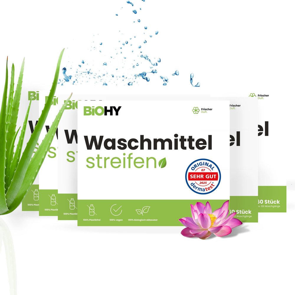 BiOHY Detergent Sheets (6 x 60 Pieces) | Sustainable Travel Detergent | Multi-Use & Without Plastic | Biodegradable Washing Paper | Water-Soluble Detergent Strips for Washing Machines (Wasch Bltter)