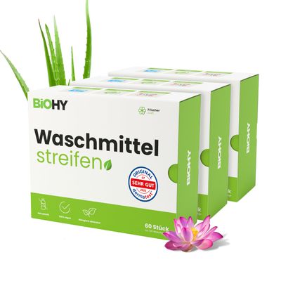 BiOHY Detergent sheets (3 x 60 pieces) | Sustainable travel detergent | Multi-Use & without plastic | biodegradable washing paper | Water-Soluble detergent strips for washing machines (Wasch Bltter)