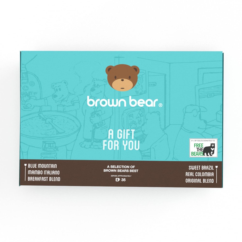 Coffee Beans Gift Set - Taster Set For Coffee Lovers - 6 Brown Bear Blends In 1 Selection Pack - Thank You Gift For Men and Women - Light Medium Dark Roast