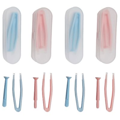 Fofuyim 4 Pack Contact Lens Remover and Inserter Tool for Soft Lenses, Portable Contact Lens Applicator with Tweezers & Storage Case for Outgoing, Travelling - Pink & Blue