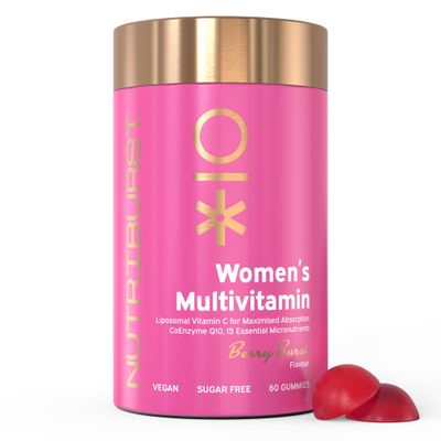 Nutriburst Womens Multivitamin - Hormone Regulation & Support Collagen Formation - Contains 15 Micronutrients; B5, B6, B12, C, D - Vegan, Sugar Free Supplement - 60 Berry Gummies - 1 Month Supply