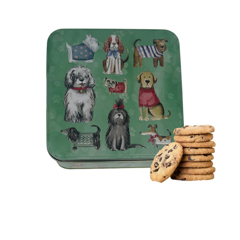 Embossed Biscuit Tin Gift Set | Stem Ginger & Lemon and Clotted Cream Chocolate Chip Shortbread Biscuit Gift | Valentines Day, Birthday Gift, Thank You Gifts | Mothers Day (Dogs in Jumper)