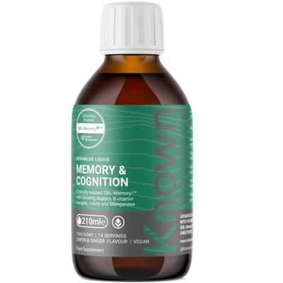 Known Advanced Memory & Cognition Liquid GBL-Memory1, Brahmi, Manganese & B Vitamins Natural Lemon & Ginger Flavour Vegan, 210ml, 14 Servings