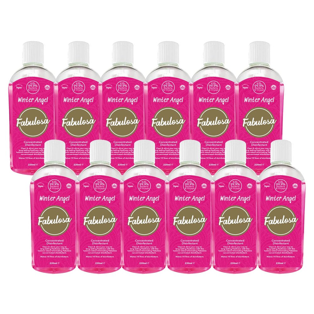 Fabulosa 4 in 1 Concentrated Antibacterial Disinfectant All Purpose Cleaner, 220ml, 12 Pack, Winter Angel